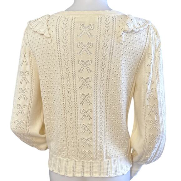 LoveShackFancy Women’s Ancora Ruffle Pointelle Knit Sweater Cream Size M - Picture 3 of 10
